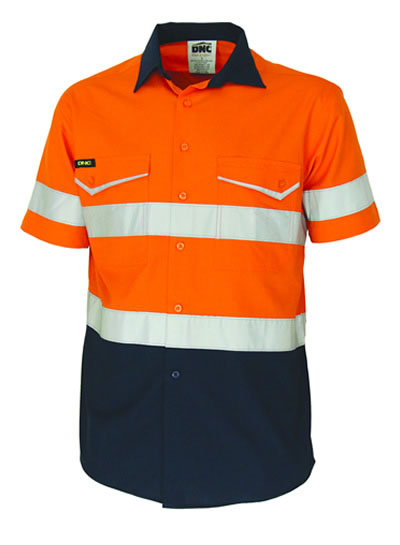 3587 Two-Tone RipStop Cotton Shirt with CSR Reflective Tape Short Sleeve