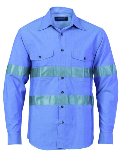 3889 Hi Vis Cotton Chambray Shirt with Generic R/Tape - Long Sleeve