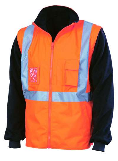 3990 Hi Vis 4 in1 Zip Off Sleeve Reversable Vest, X Back with additional tape on Tail
