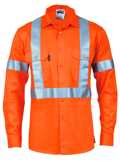 3746 Hi Vis Cool-Breeze Cotton Shirt with X-Back & Additional 3M R/Tape on Tail - Long Sleeve