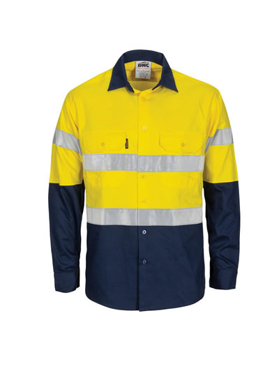 3782 Hi Vis R/W Cool-Breeze T2 Vertical Vented Cotton Shirt with Gusset Sleeves, Generic R/Tape - Long Sleeve