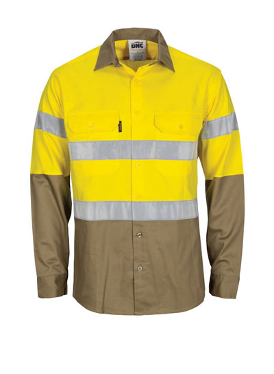 3784 Hi Vis L/W Cool-Breeze T2 Vertical Vented Cotton Shirt with Gusset Sleeves. Generic Tape - Long sleeve