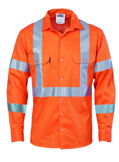3789 Hi Vis Cool-Breeze Cotton Shirt with Double Hoop on arms & "X" back CSR R/Tape Long Sleeve