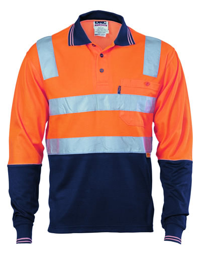 3818 Hi Vis Cotton Back Two Tone Polo Shirt with 3M R/ Tape - Long Sleeve