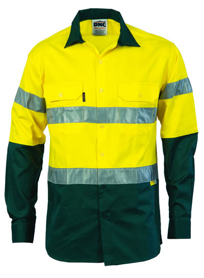 3836 Hi Vis Two Tone Drill Shirt with 3M 8910 R/Tape - Long Sleeve