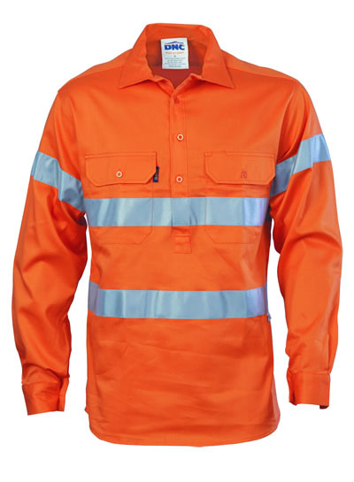 3848 Hi Vis Closed Front Cotton Drill Shirt with 3M R/Tape