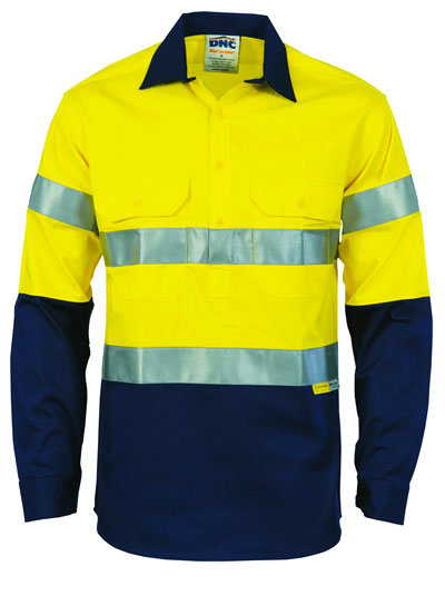 3849 Hi Vis Two Tone Closed Front Cotton Shirt with 3M R/Tape
