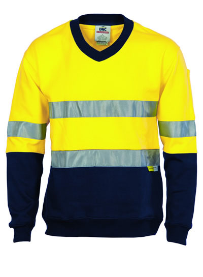 3924 Hi Vis Two Tone Cotton Fleecy Sweat Shirt V-Neck with 3M R/Tape
