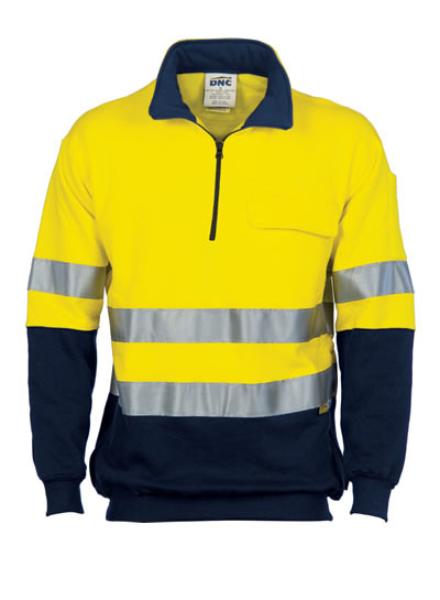 3925 Hi Vis Two Tone 1/2 Zip Cotton Fleecy Windcheater with 3M R/Tape