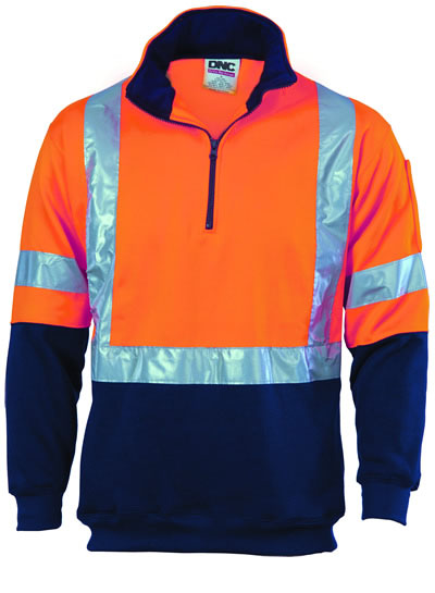 3930 Hi Vis 1/2 Zip Fleecy with X Back & Additional Tape on Tail