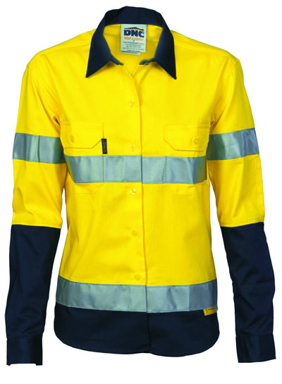 3936 Hi Vis Ladies Two Tone Drill Sh irt with 3M R/Tape - Long Sleeve