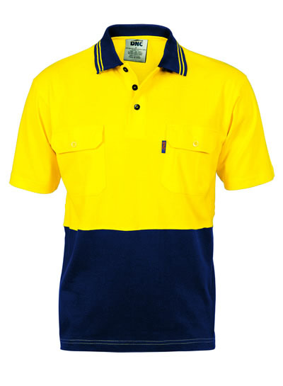 3943 Hi Vis Cool-Breeze Two Tone Cotton Jersey Polo Shirt with Twin Chest Pocket - S/S