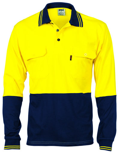 3944 Hi Vis Cool-Breeze Two Tone Cotton Jersey Polo Shirt with Twin Chest Pocket - L/S
