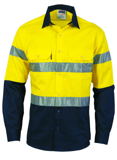 3966 Hi Vis Cool-Breeze Cotton Shirt with Generic R/Tape - Long Sleeve