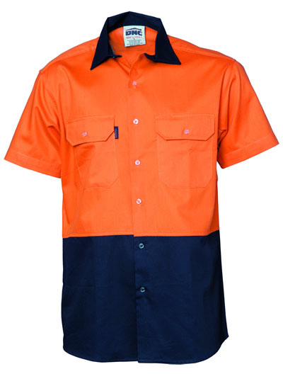 3980 Hi Vis Two Tone Cotton Drill Vented Shirt - Short Sleeve