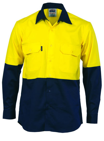 3981 HiVis Two Tone Cotton Drill Vented Shirt - Long Sleeve