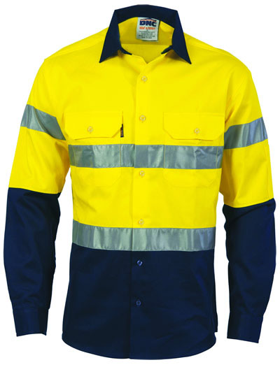 3982 HiVis D/N 2 Tone Drill Shirt with Generic R/Tape - Long Sleeve