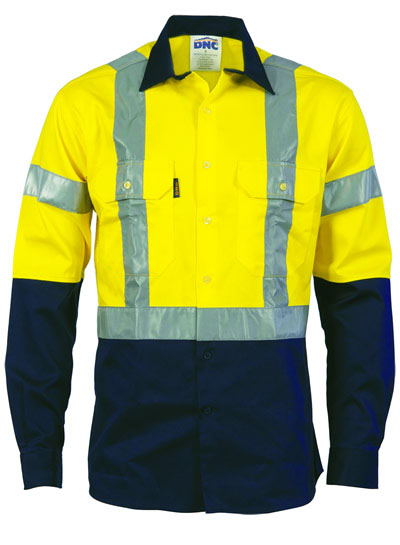 3983 Hi Vis D/N Two Tone Drill Shirt with H-Pattern Generic R/ Tape - Long Sleeve