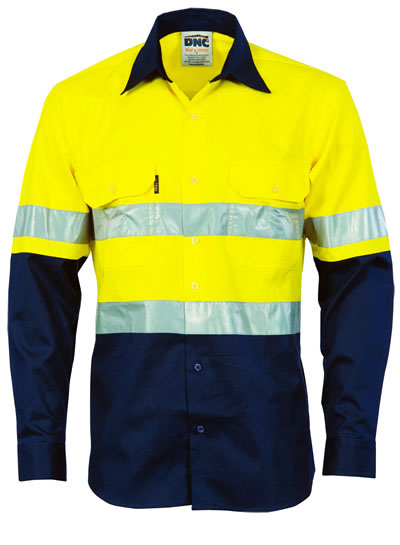 3984 HiVis D/N 2 Tone Drill Shirt with H Pattern Generic R/ Tape - Long sleeve