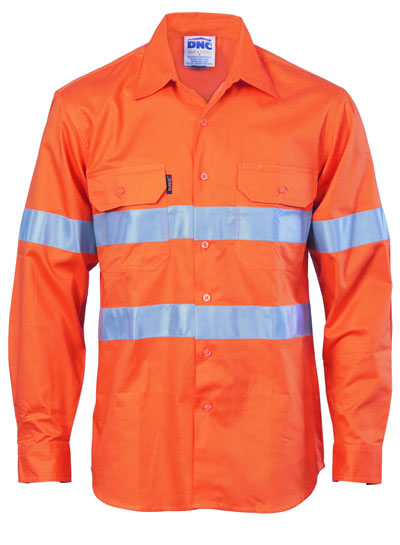 3985 Hi Vis Cool-Breeze Vertical Vented Cotton Shirt with Generic R/Tape - Long Sleeve