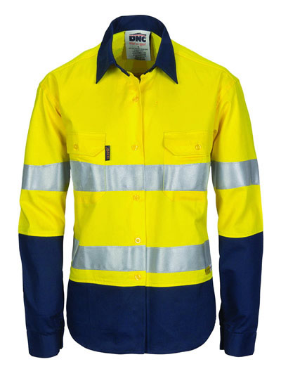 3986 Hi Vis Ladies Two Tone Cool-Breeze Cott on Shirt with 3M R/Tape - Long Sleeve