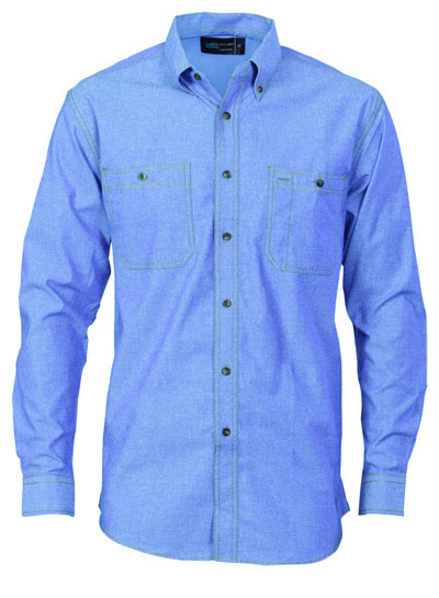 4102 Cotton Chambray Shirt , Twin Pocket - Long Sleeve
